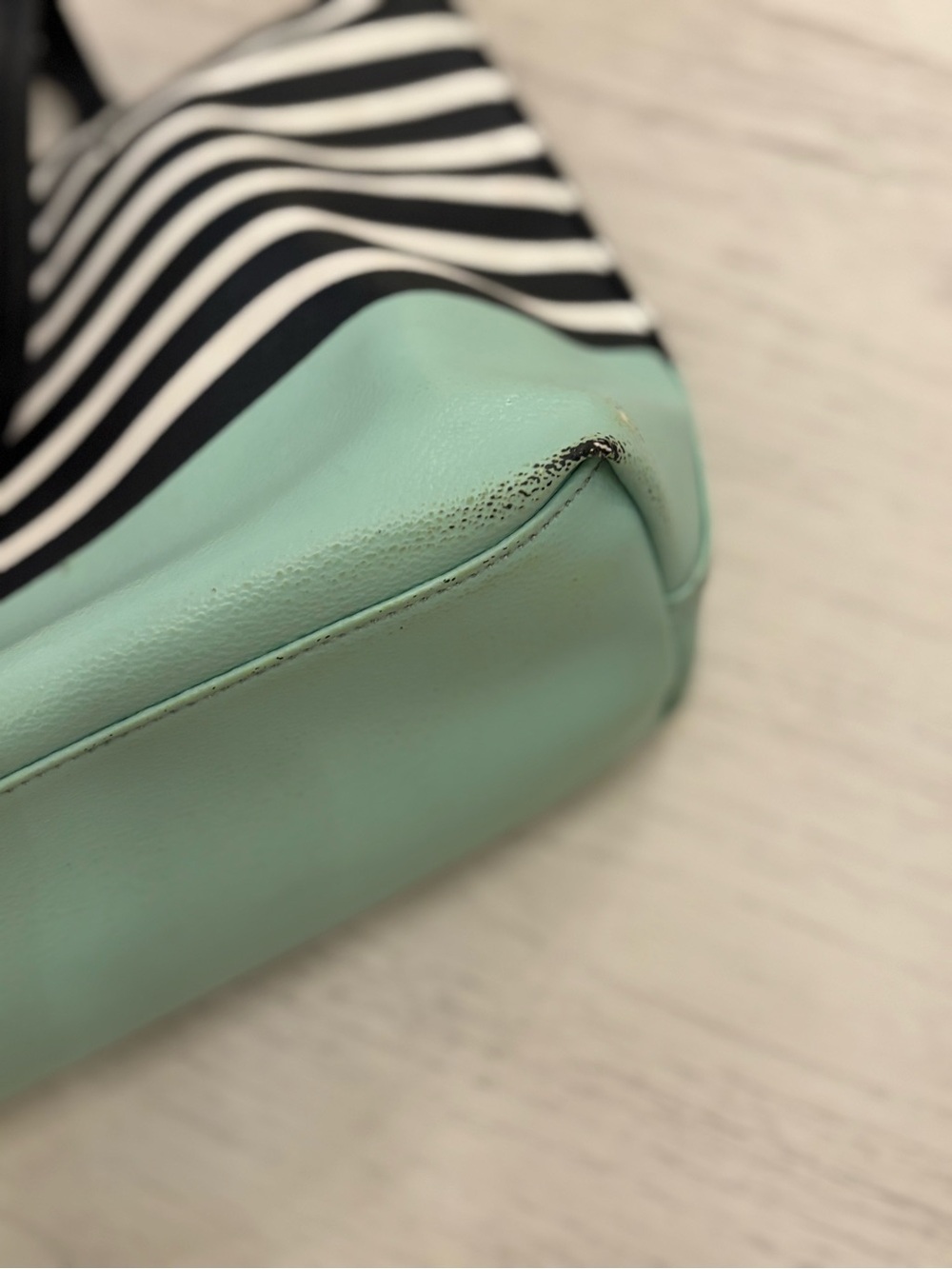 Kate Spade New York Black & White Striped Tote with Mint Trim - Picture 8 of 15